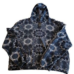 BoohooMAN Blue Oversized Fringe Hoodie Mens M Streetwear NWT